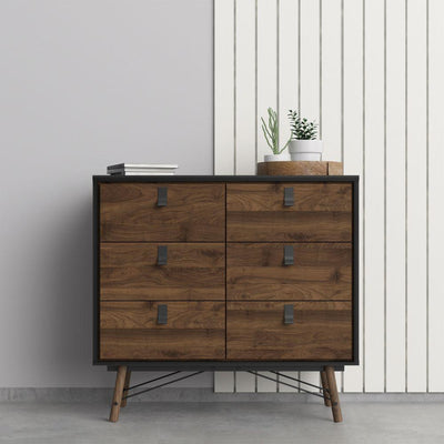 Ry Double Chest Of Drawers 6 Drawers In Matt Black Walnut