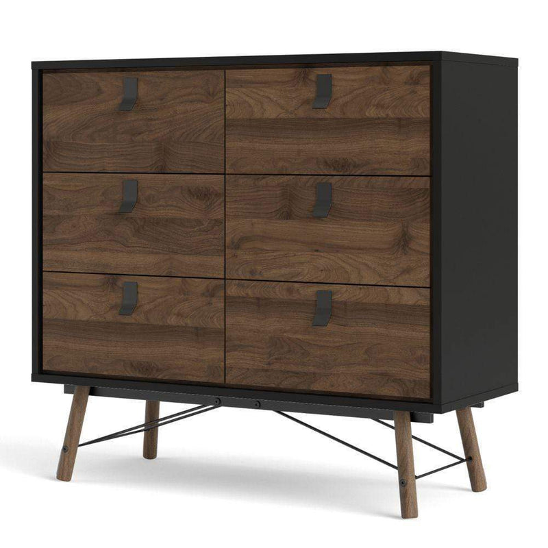 Ry Double Chest Of Drawers 6 Drawers In Matt Black Walnut