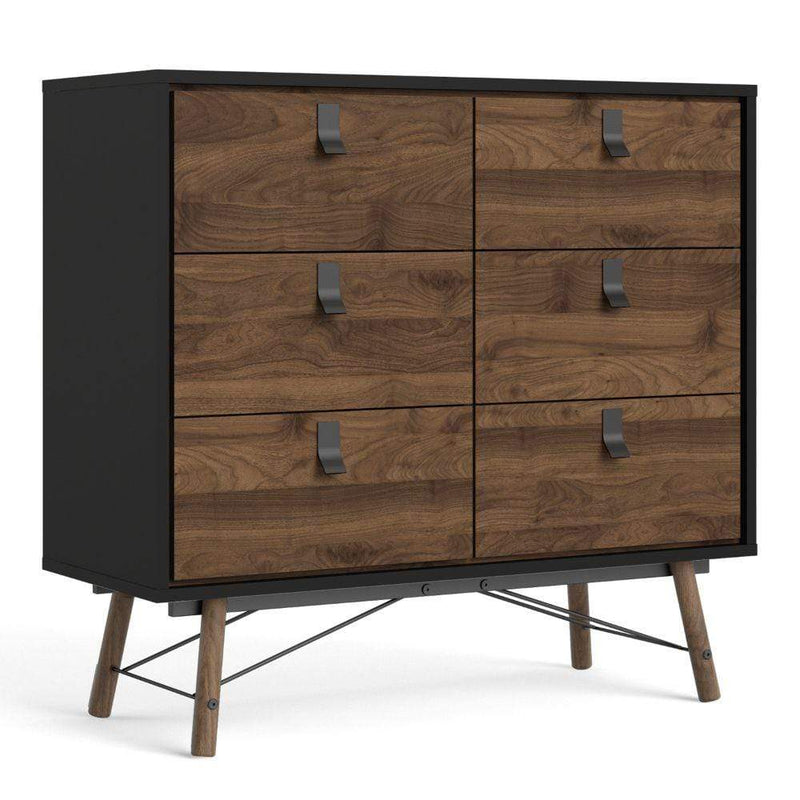 Ry Double Chest Of Drawers 6 Drawers In Matt Black Walnut