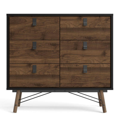 Ry Double Chest Of Drawers 6 Drawers In Matt Black Walnut