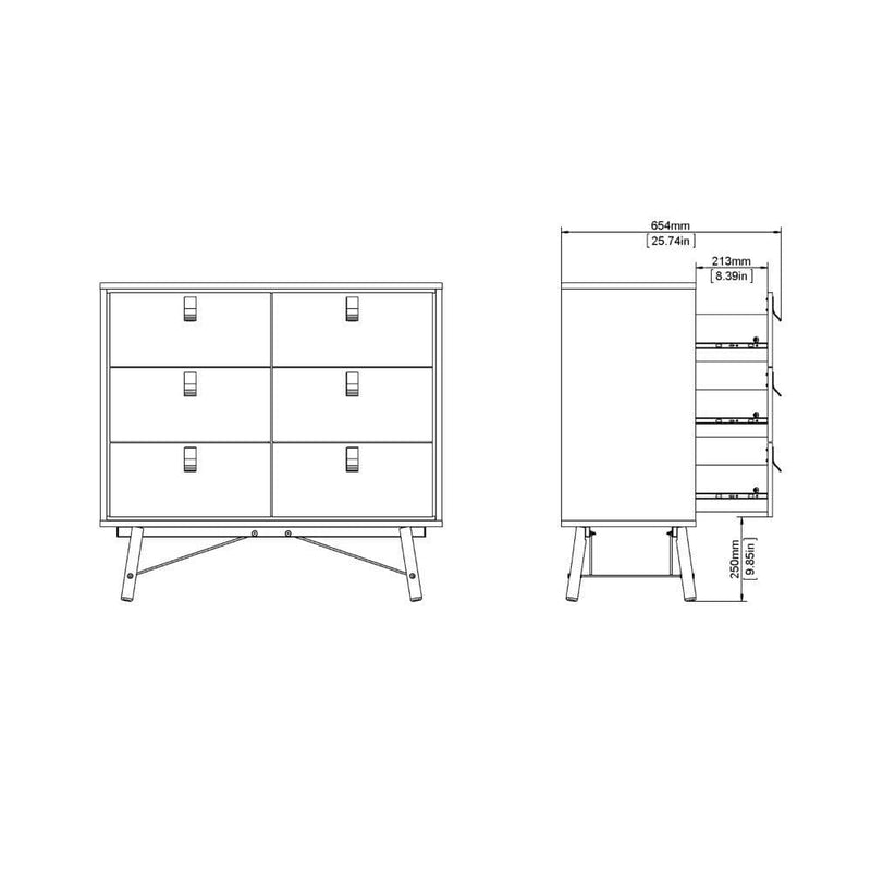 Ry Double Chest Of Drawers 6 Drawers In Matt White