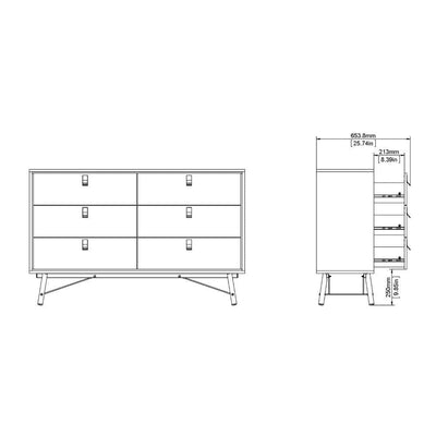 Ry Wide Double Chest Of Drawers 6 Drawers In Matt Black Walnut