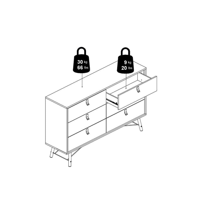 Ry Wide Double Chest Of Drawers 6 Drawers In Matt Black Walnut