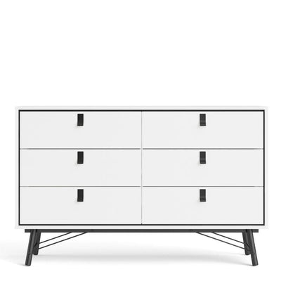 Ry Wide Double Chest Of Drawers 6 Drawers In Matt White