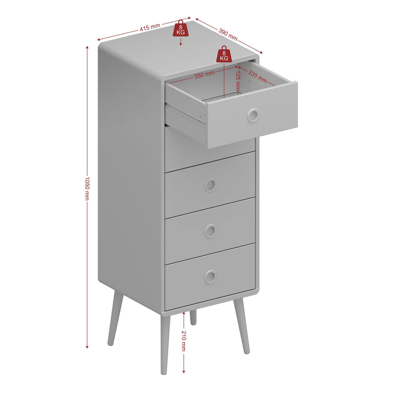 Softline 5 Drawer Narrow Chest Grey