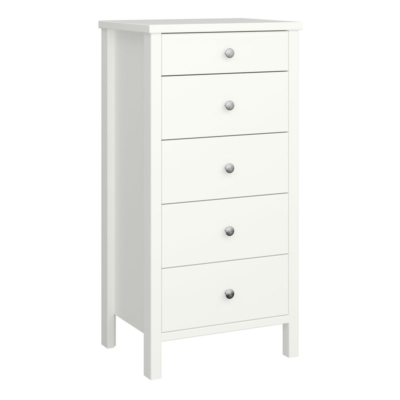 Tromso 5 Drawer Narrow Chest Off White