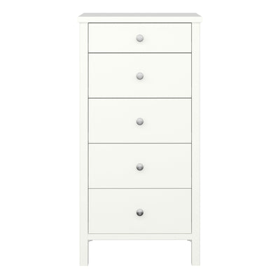 Tromso 5 Drawer Narrow Chest Off White