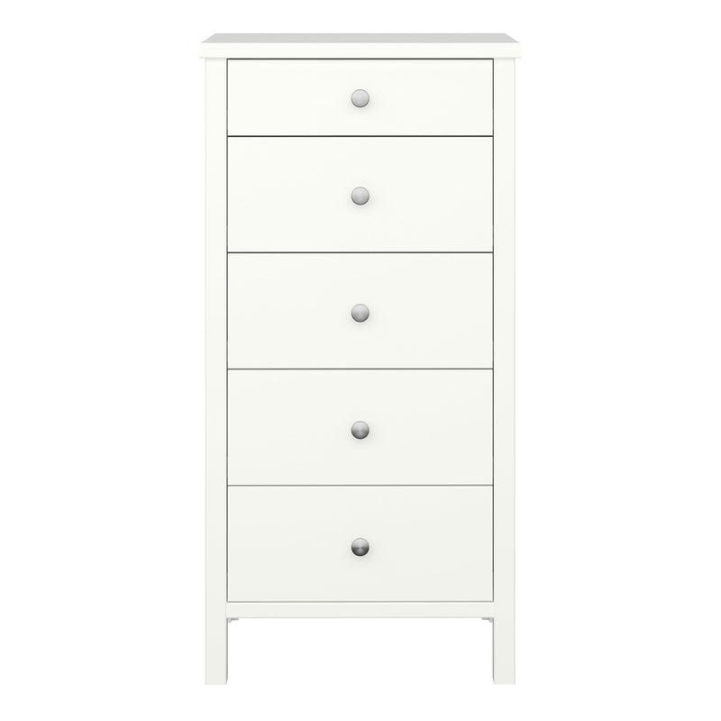 Tromso 5 Drawer Narrow Chest Off White