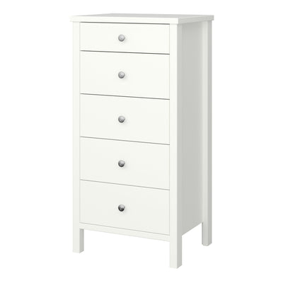 Tromso 5 Drawer Narrow Chest Off White