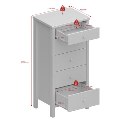 Tromso 5 Drawer Narrow Chest Off White