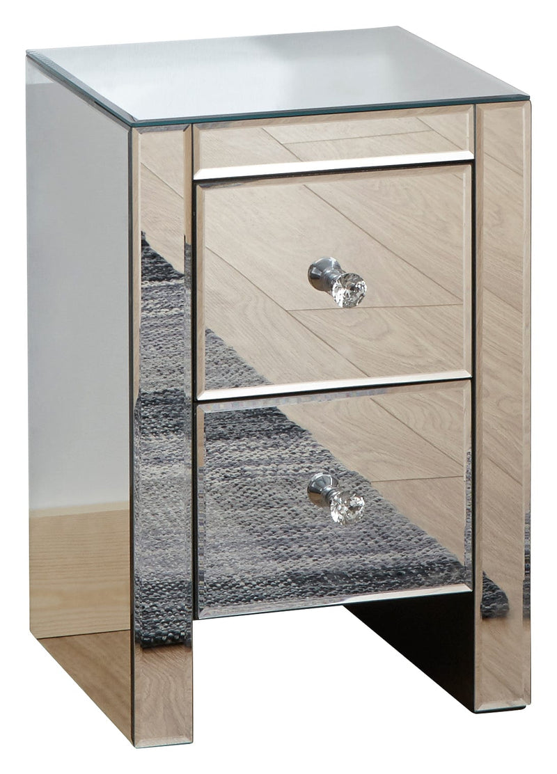 Mirrored 2 Drawer Slim Chest Clear Glass