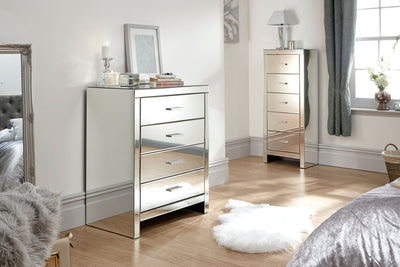 Venetian 4 Drawer Chest Clear Mirror Finish