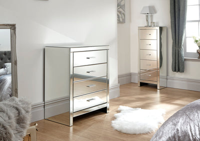 Venetian 4 Drawer Chest Clear Mirror Finish