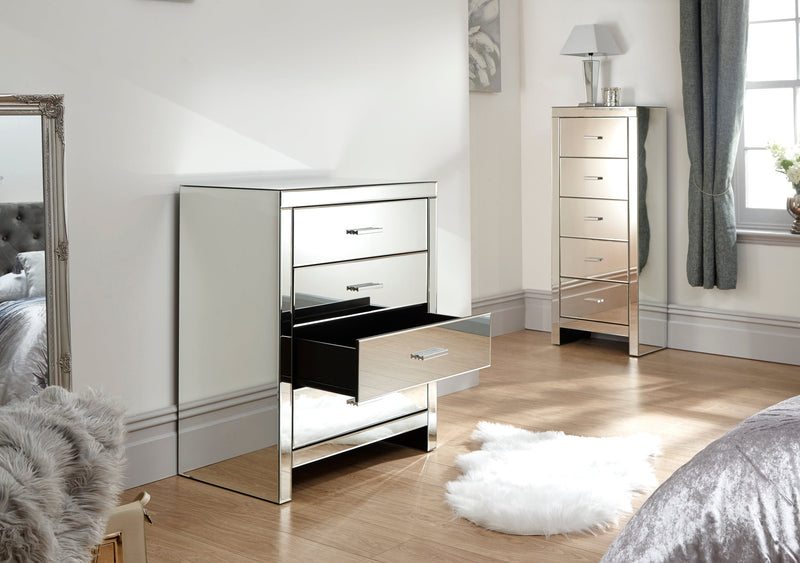 Venetian 4 Drawer Chest Clear Mirror Finish