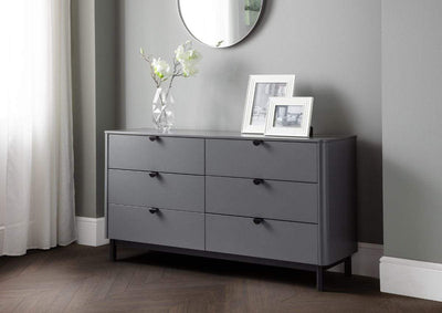 Chloe 6 Drawer Wide Chest - Storm Grey/Black