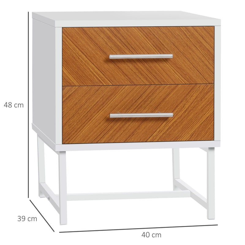 Bedside Table, 2 Drawer, Sofa Side Table, White and Brown