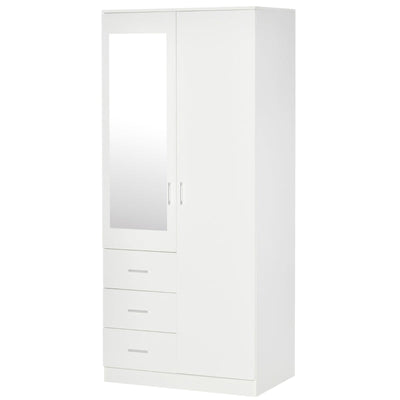 Modern Mirror Wardrobe 2 Door Storage Cupboards , White