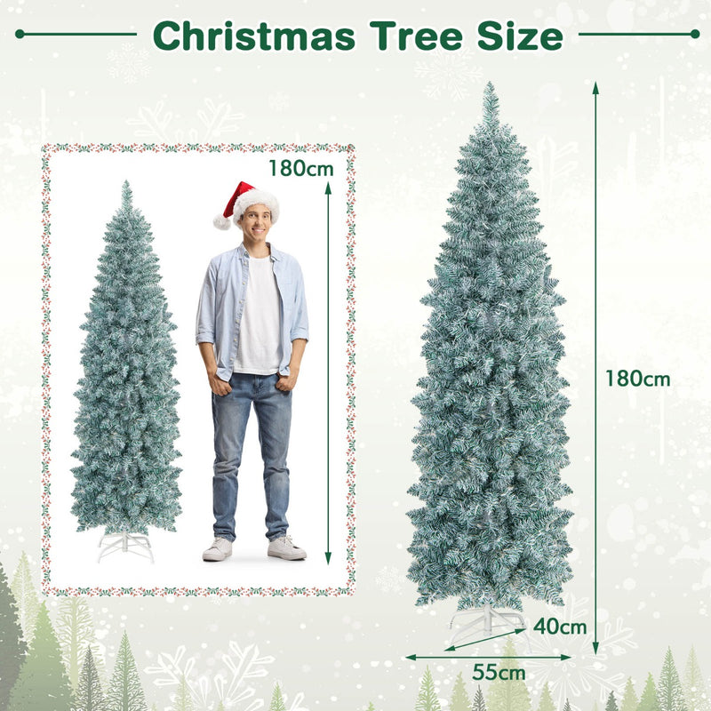 150/180 cm Slim Pencil Christmas Tree with 343/475 Branch Tips and 190/250 Colorful LED Lights-180 cm