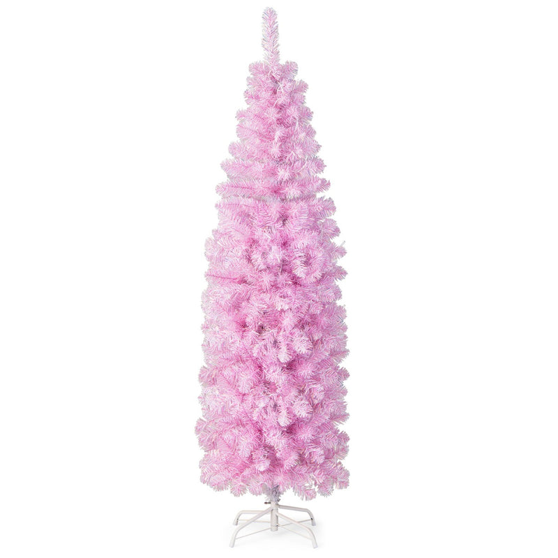 Árbol de Navidad fino de color rosa de 180 cm con 475 ramas y 250 luces LED de color blanco frío