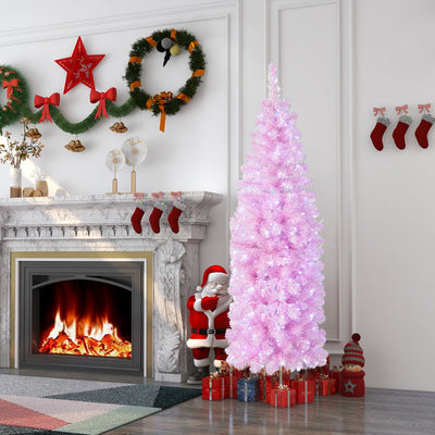 Árbol de Navidad fino de color rosa de 180 cm con 475 ramas y 250 luces LED de color blanco frío