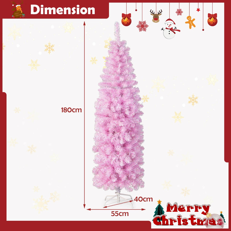 Árbol de Navidad fino de color rosa de 180 cm con 475 ramas y 250 luces LED de color blanco frío