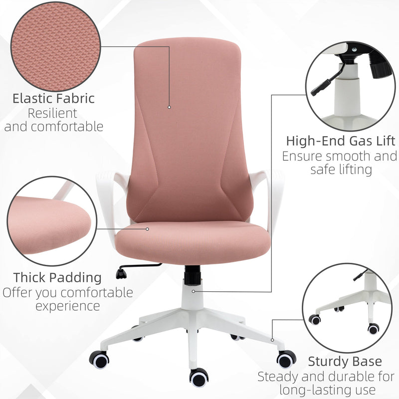 Vinsetto High-Back Office Chair, Elastic Desk Chair with Armrests, Tilt Function, Adjustable Seat Height, Pink