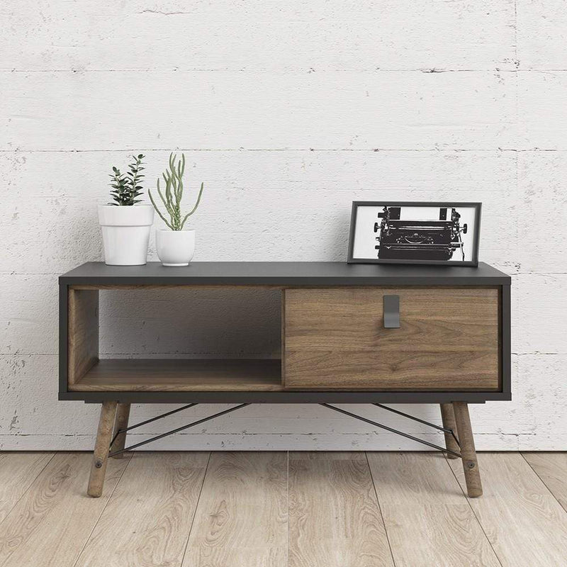 Ry - Coffee table with 1 drawer - Matt Black Walnut