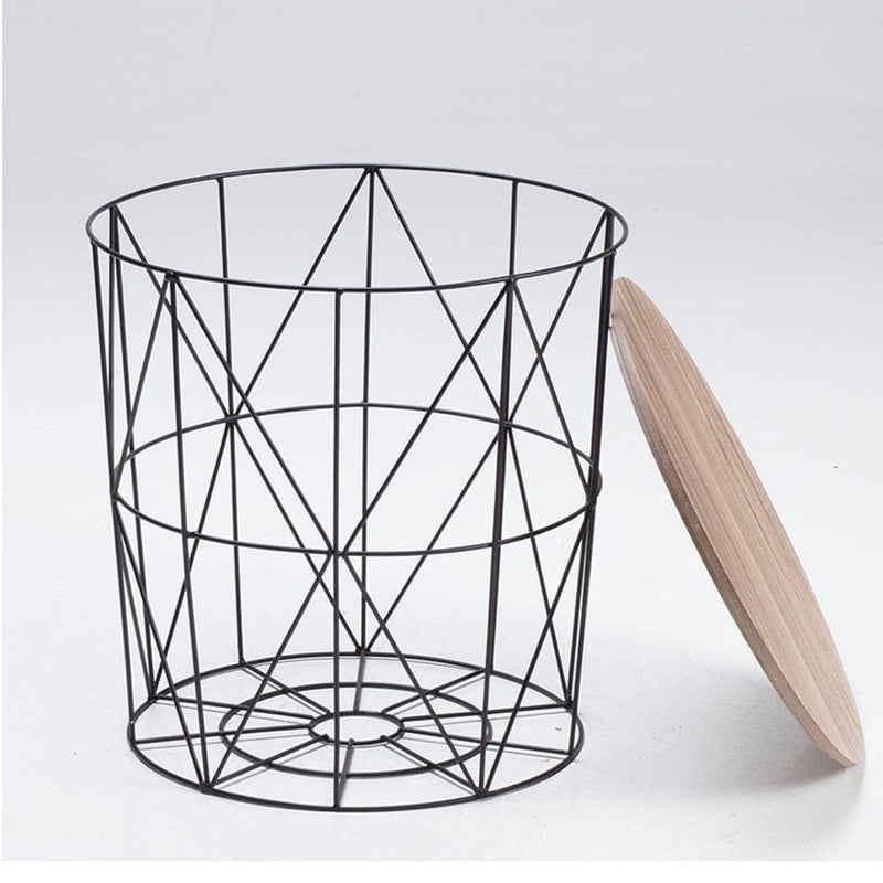 Cosmo Cage Table Black With Oak Finish Top