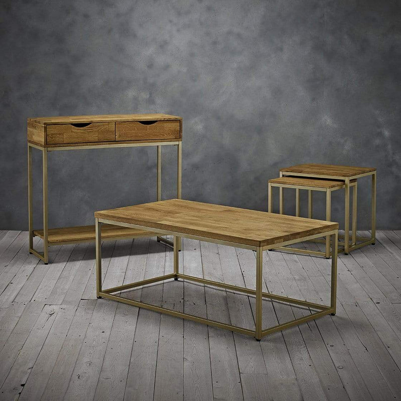 Mirelle Console Table Solid Oak Gold Metal Frame