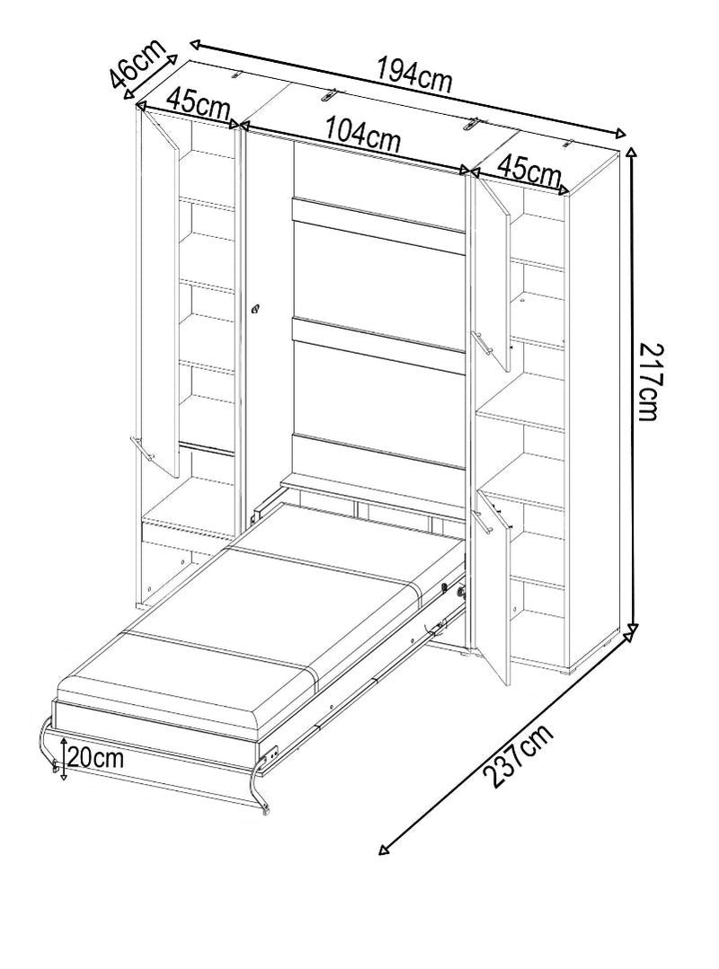 CP-03 Vertical Wall Bed Concept Pro 90cm with Storage Cabinet