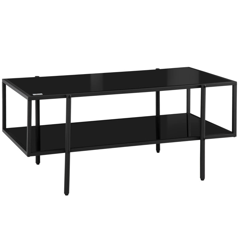 Glass Coffee Table, Centre With 2-Tier Storage Shelf