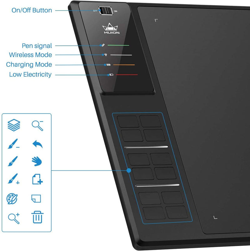 HUION WH1409 Wireless large size Graphics Drawing Tablet with 8192 Levels of Pen Pressure Sensitivity and 12 Express Keys,Windows & Mac Compatible