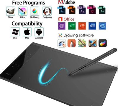 VEIKK A30 Digital Graphics Drawing Tablet , 4 Touch Keys 1 Touch Panel, Linux Support，Battery-free pen，for Android Mac OS Windows