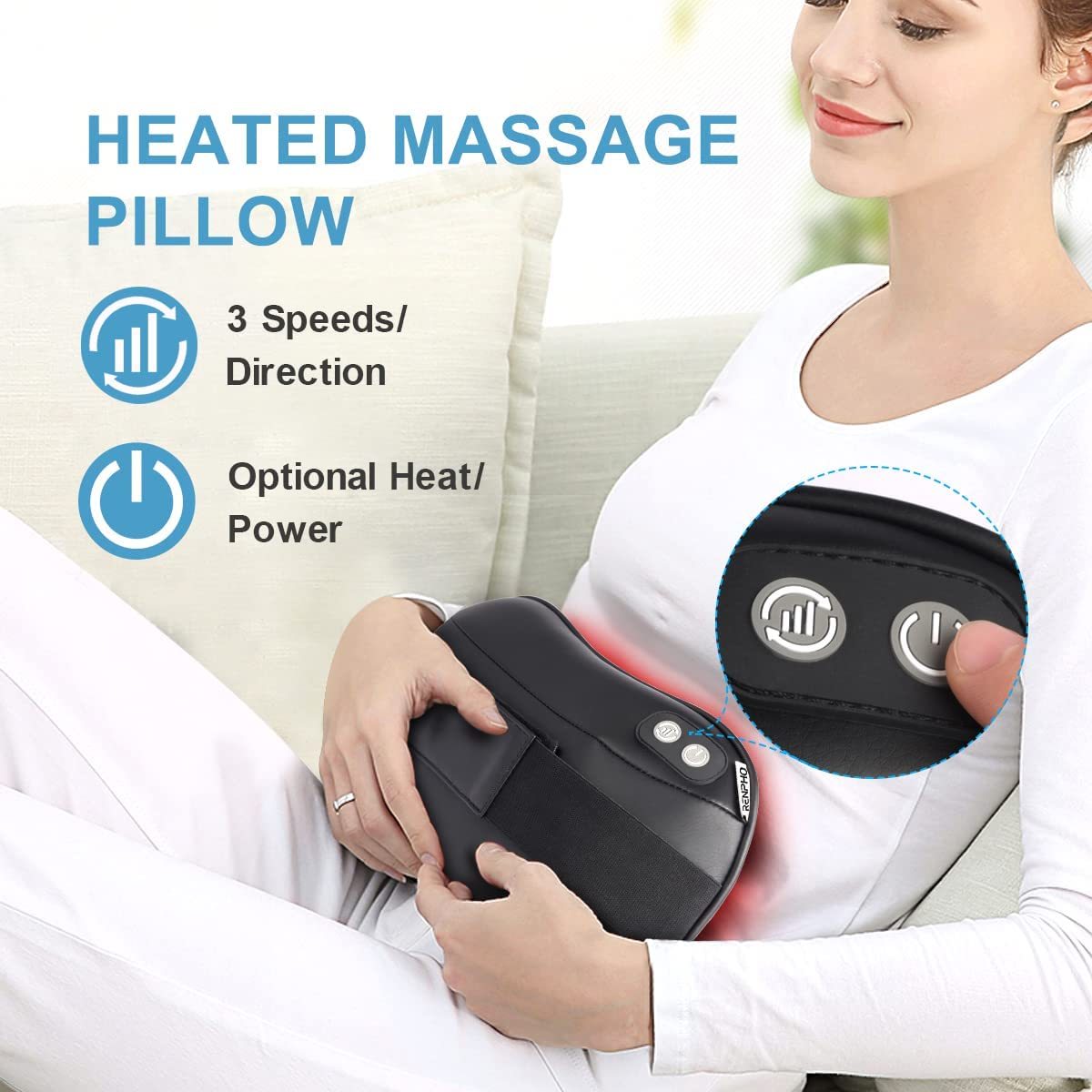 RENPHO Shiatsu Neck and Shoulder Back Massager with Heat, Deep Tissue 3D Kneading Massage Pillow for Pain Relief on Waist, Leg, Calf, Foot, Arm, Belly