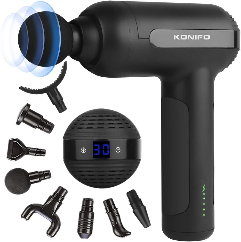 KONIFO Handheld Electric Massage Gun,Deep Tissue Percussion for Deep Relaxation,with 8 Massage Heads,Super Quiet Brushless Motor 30 Speeds Setting