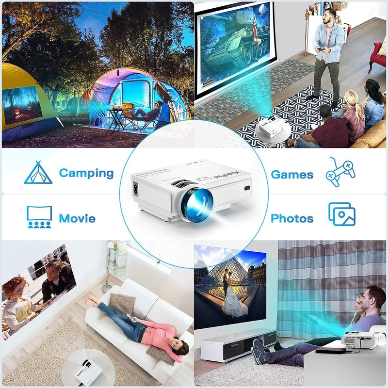 XuanPad Mini Projector Portable Video Projector, 55000 Hours Multimedia Home Theater Projection, Compatible with TV Stick, HD 1080P HDMI, VGA, USB, AV