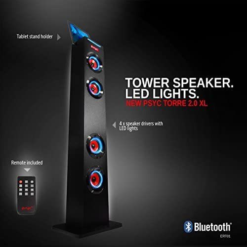 Sumvision PYSC Wireless Bluetooth LED Tower Speaker Torre XL Bluetooth Tower Speakers Stand with Built-in Radio for PC iPhone iPad Samsung Galaxy