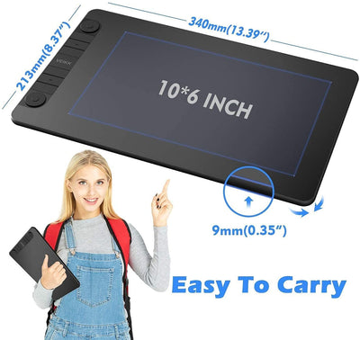 VEIKK VK1060PRO Drawing Tablet, 10x6 inch Drawing Graphics Tablet with 2 Scroll Wheels, 6 Express Keys