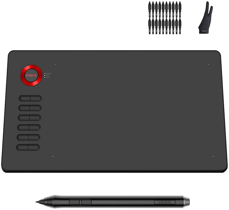 VEIKK A15 V2 Graphic Drawing Tablets with Battery-free Stylus, Supports Windows, Mac and Android(Extra 20 Nibs and 1 Artist Glove included)