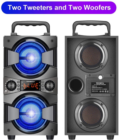 Bluetooth Speaker, 60W (80W Peak) Portable Wireless Speaker with Lights, Double Subwoofer Heavy Bass, FM Radio, Remote, Rich Stereo, Loud Speaker