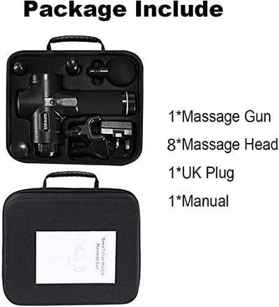 Udream Muscle Massage Gun Deep Tissue - 30 Speed Percussion Handheld Massager Portable for Athletes Body Massage with 8 Heads and Carrying Case