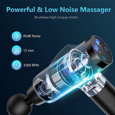 BDBKMG Muscle Massage Gun Deep Tissue,30 Speeds Handheld Percussion Massager, LCD Touch Screen with 6 Massage Heads for Muscle Tension Relief