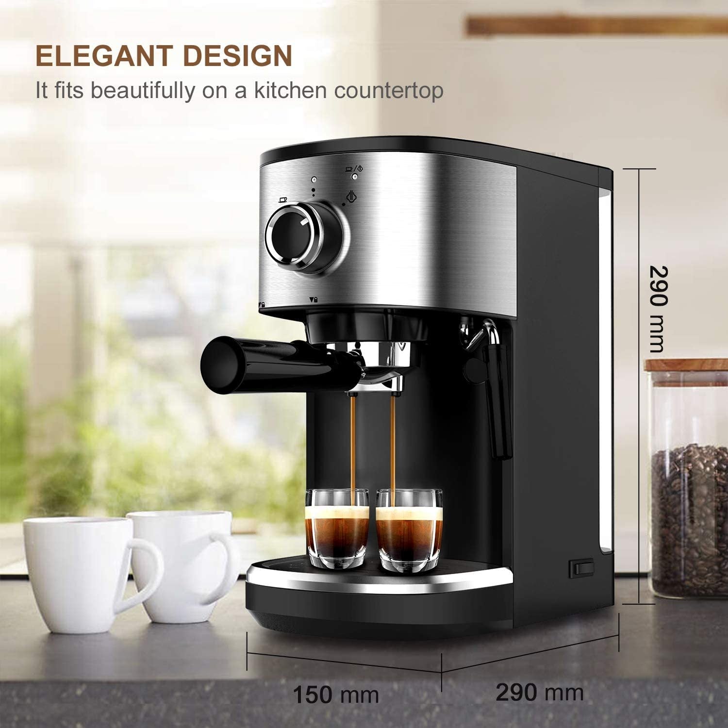 Bonsenkitchen Espresso Machine With Grinder & Steam Wand, Professional 15  Bar All in One Espresso Coffee Maker Machine for Home Espresso, Cappuccino  and Latte, …