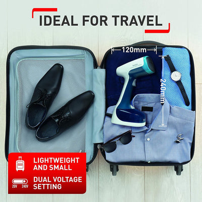 Tefal DT7050 Access' Minute Dual Voltage Travel Garment/Clothes Steamer, Plastic, Blue & White