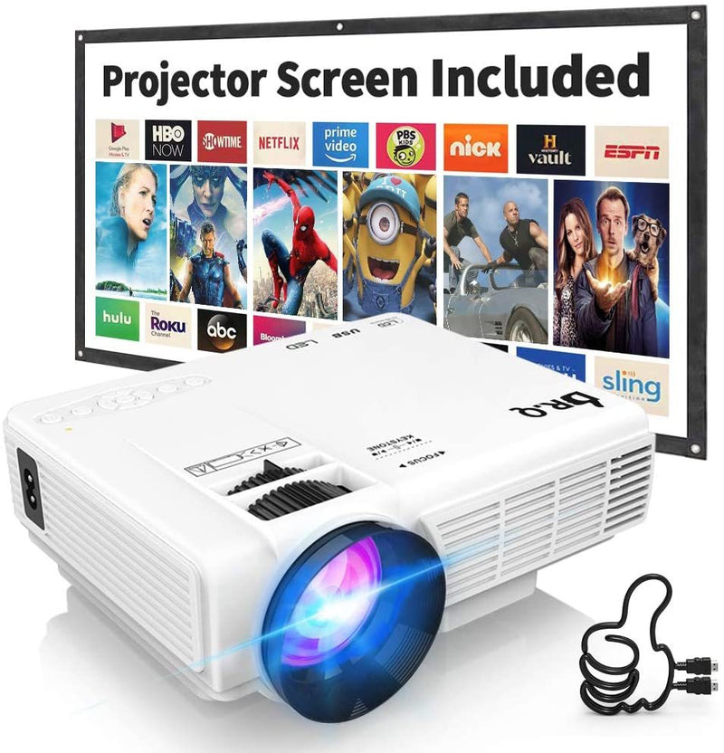 DR. Q HI-04 Projector with Projection Screen 1080P Full HD Supported, Upgraded 6500 Lux