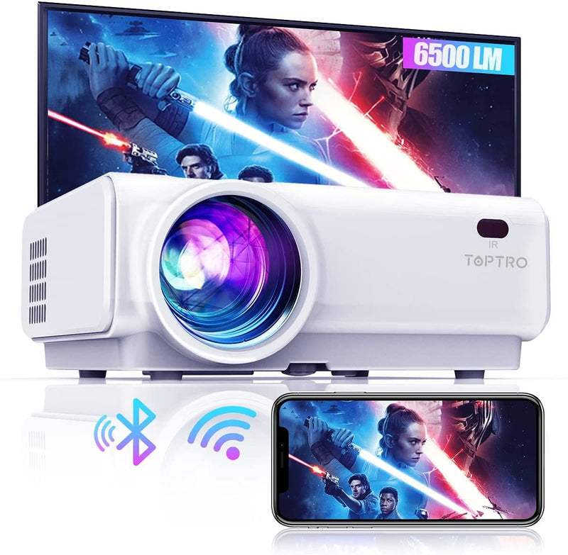 TOPTRO Portable Projector Native 720P, 6500 Lumen Wireless Home Cinema Projectors