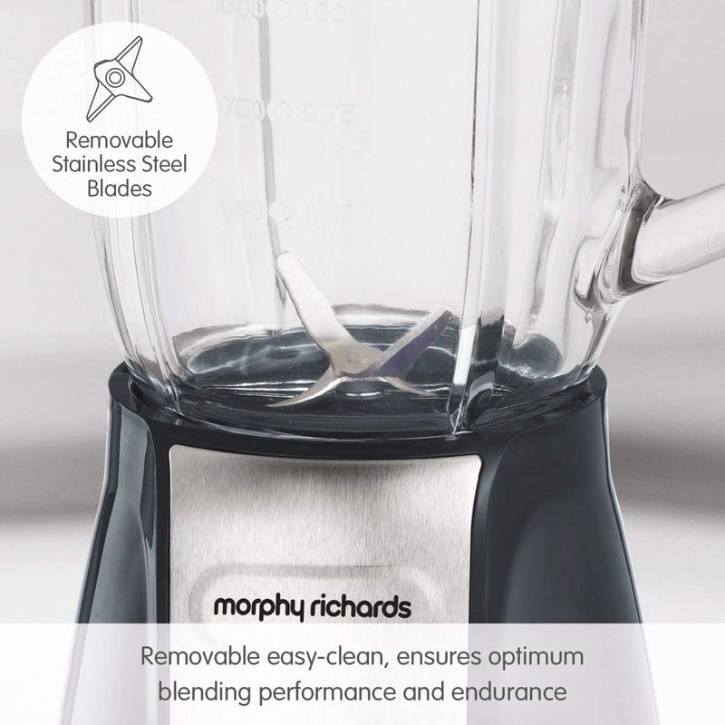 Morphy Richards 403010 Jug Blender with Ice Crusher Blades Inspire Kitchen Confidence, Plastic, 600 W, 1.5 liters, Grey