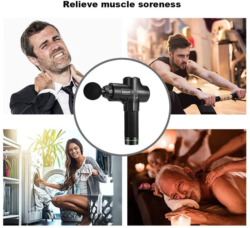 Udream Muscle Massage Gun Deep Tissue - 30 Speed Percussion Handheld Massager Portable for Athletes Body Massage with 8 Heads and Carrying Case