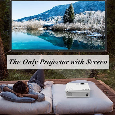 QAK AK-81 7000 Lumens Mini OutdoorProjector with Projection Screen 1080P Full HD Supported,Compatible with TV Stick Smartphone PS4 HDMI USB AV,White.