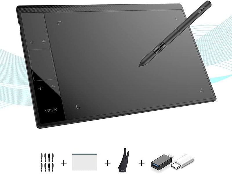 VEIKK A30 10x6 Inch Graphics Tablet, 8192 Professional Levels Pressure, 4 touch keys and 1 gesture pad(extra OTG, glove and film included)